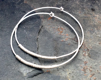 Large  925 Sterling Silver Wrapped Hoop Earrings | XL Hoops | XXL Hoops  | 50mm 60mm | 925 Silver Hoops