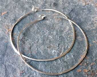 Handmade XL Sterling Silver Hoop Earrings / Extra Large Threader Hoop Earrings 925 Silver 60mm 70mm 80mm. Skinny Large Hoops