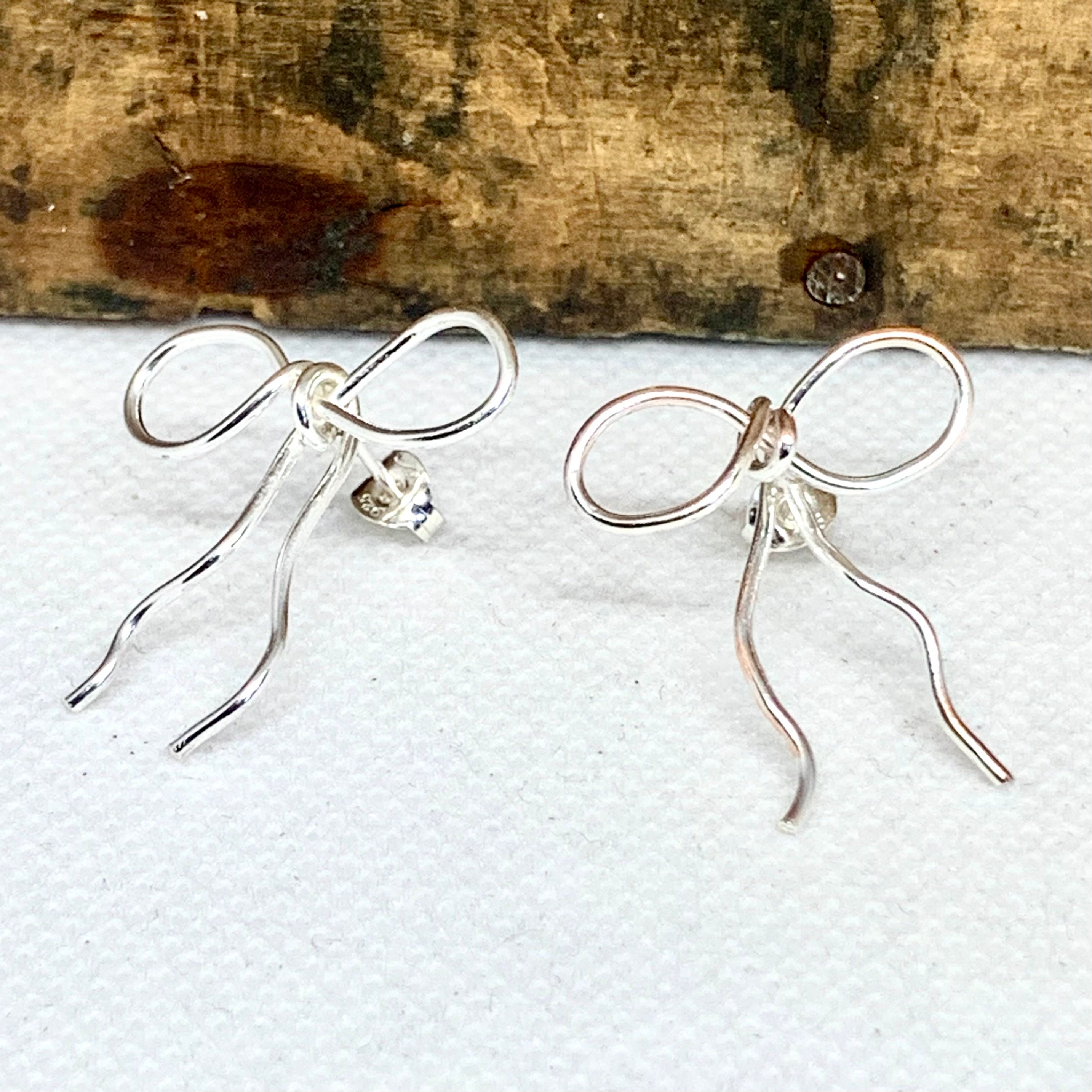 Silver Bow Earrings (Pink/Clear) | Abbott Atelier | Artisan Jewelry