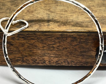 Solid Silver Heart Charm Bangle