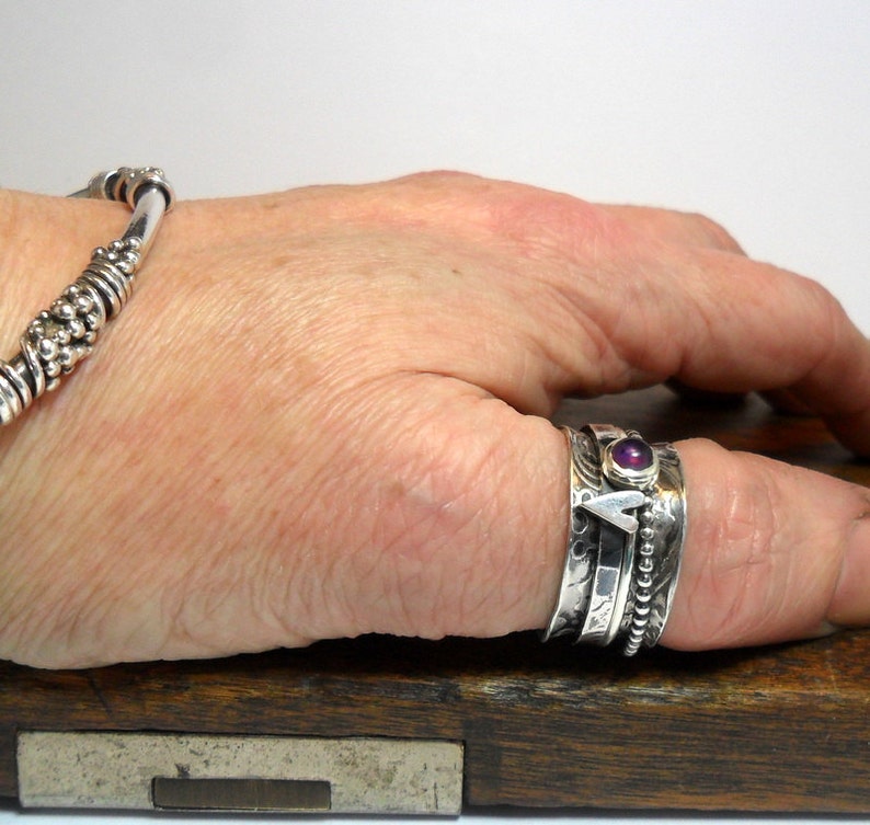 Silver Spinner Ring Amethyst /& Heart Spinner Ring Silver Fidget Ring Silver Meditation Ring