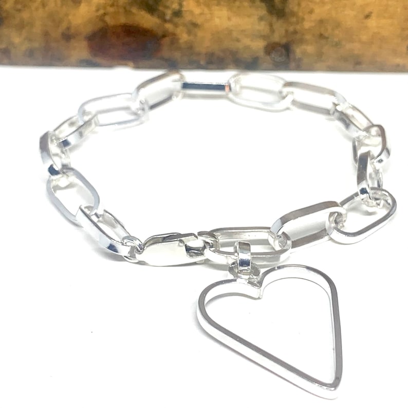 Handmade Sterling Silver Paperclip Bracelet & Heart Charm image 4