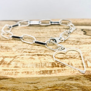 Handmade Sterling Silver Paperclip Bracelet & Heart Charm image 2