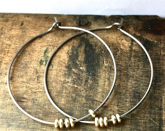 Hypoallegenic Titanium Hoops with Golden Brass Beads | Titanium Threader Earrings | Hypoallergenic Titanium Hoops