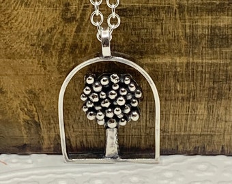 Hand Crafted Sterling Silver Tree & Beach Hut Necklace