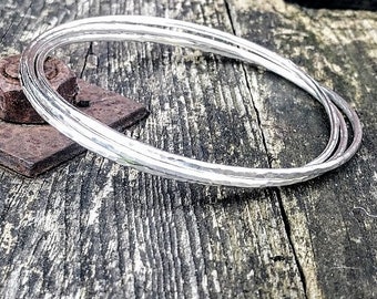 Three Solid Silver Entwined Bangles, Dimpled Silver Bangle Set, Russian Bangle, Three Interlocked Bangles