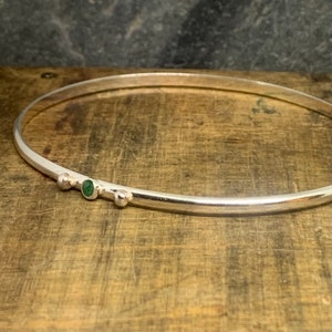 Sterling Silver Emerald Bangle, Granulated Silver Bangle, Oval Silver Turquoise Bracelet, Sapphire Silver Oval Bangle, Garnet Bangle