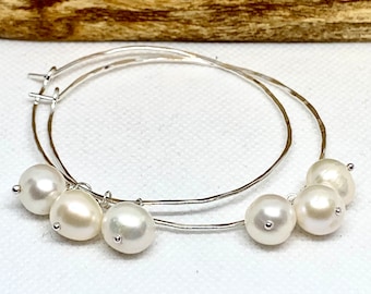 Sterling Silver Pearl Hoops