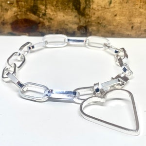 Handmade Sterling Silver Paperclip Bracelet & Heart Charm image 1