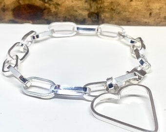 Handmade Sterling Silver Paperclip Bracelet & Heart Charm