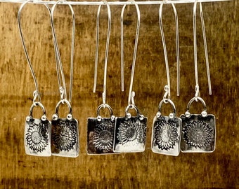 Sterling Silver Sunflower Earrings | Silver Earrings | floral Earrings | Drop earrings