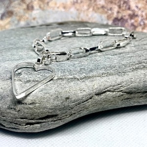 Handmade Sterling Silver Paperclip Bracelet & Heart Charm image 3