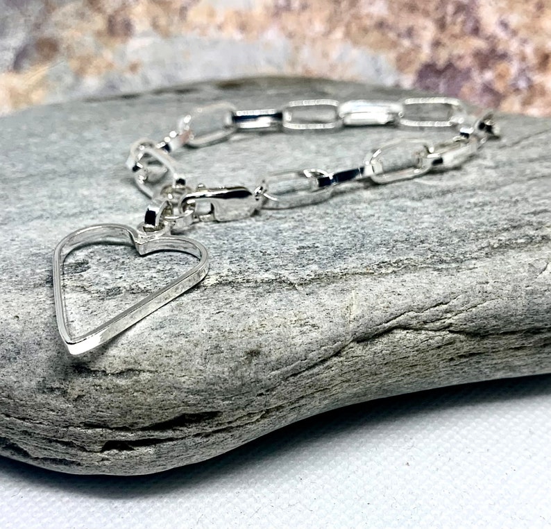 Handmade Sterling Silver Paperclip Bracelet & Heart Charm image 3