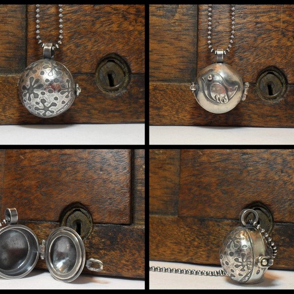 Secret Bird Garden Amulet Sterling Silver Sphere Locket