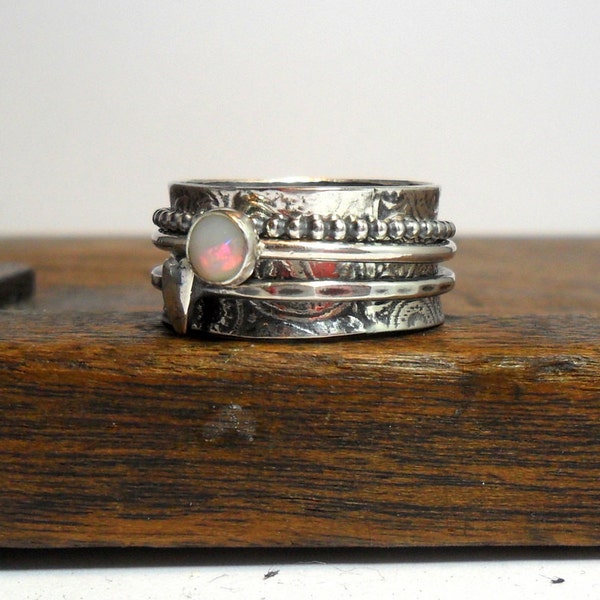 Opal & Heart 3 Spinner Ring