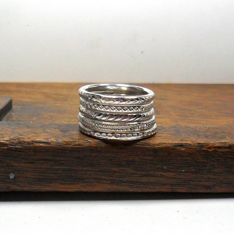 Silver Patterned Stacking Rings | Etsy