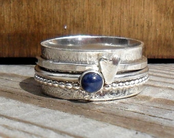 Sapphire & Heart 3 Spinner Ring