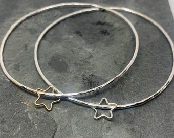 Sterling Silver Handmade Bangles with Silver or Gold Fill Star Charms