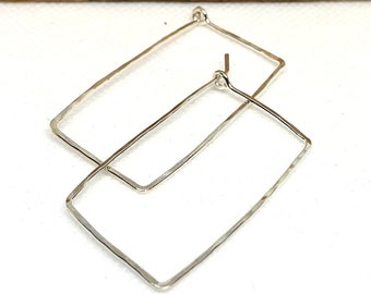 Unique Rectangular Silver Hoop Earrings | 925 Silver Hoop Earrings