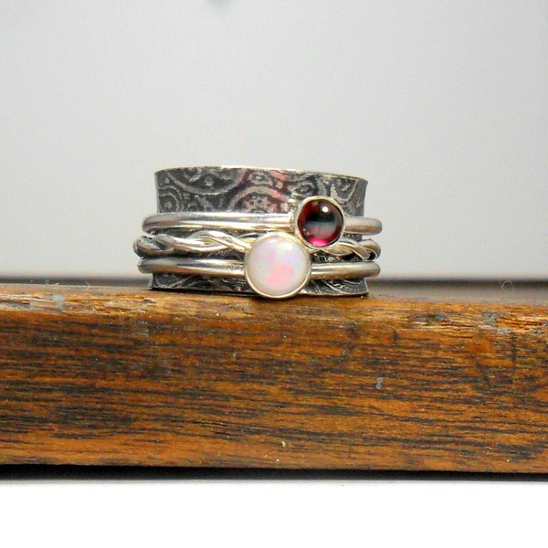 Opal and Garnet  Spinner Ring