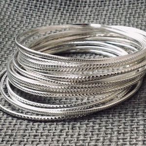 Sterling silver Bangle Set Stacking Skinny Silver 925 Bangle Stacking Silver Bangles, Stacking Sterling Silver Bracelet, Bangle Set image 7