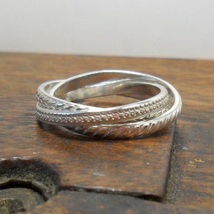 Gemusterter russischer 3-Band-Silberring | Silberner Rollring