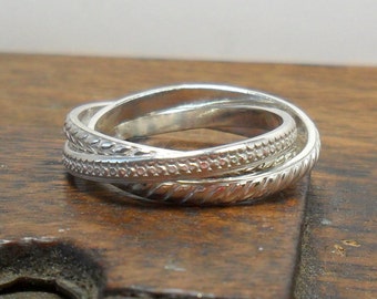 Patterned Silver Russian 3 band Ring | Silver Rolling Ring