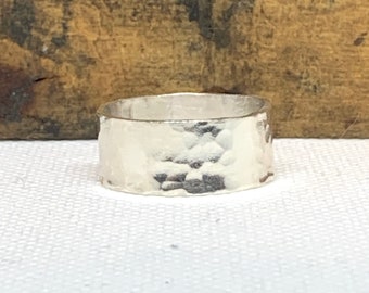 Solid Sterling Silver Band Ring | Wide Band Silver Ring | 925 Hammered Ring | Recycled Sterling Silver Ring