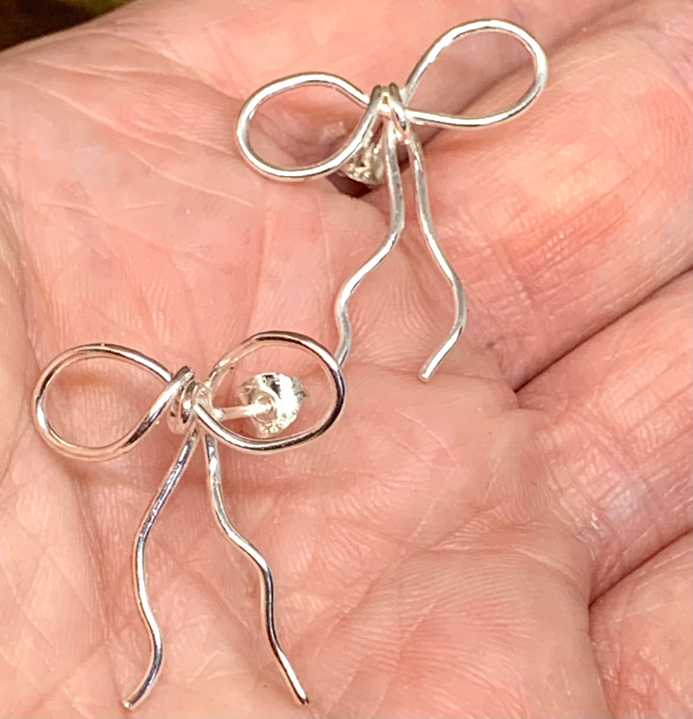 Sterling Silver Bow Earrings - Etsy