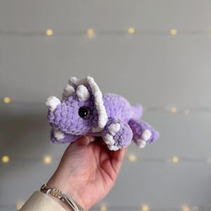 Lavender Triceratops Crochet Plush Handmade Amigurumi Stuffed Animal