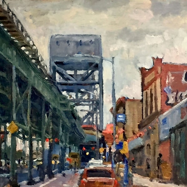 Original Bronx Cityscape Painting -Broadway/Marble Hill/NYC - 9x12 Oil on Panel, Urban Plein Air Impressionism, Signed New York Fine Art