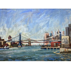 New York Cityscape Painting - Brooklyn Manhattan Bridges/NYC - 12x18 Oil on Linen, Signed Original Plein Air Impressionist Fine Art