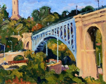 Bronx Oil Painting - High Bridge in Autumn - 8x12 on Panel