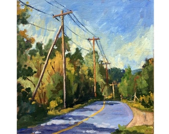 12x12 Landscape Painting - September Road/Berkshires- Oil on Canvas, Plein Air Impressionist Fine Art, Signed Original