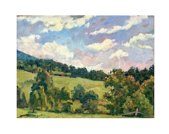 Summer Landscape Painting - Hills and Sky/Berkshires- 9x12 Oil on Linen, Plein Air American Impressionism, Signed Original Fine Art