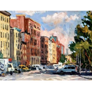 New York Cityscape Painting - Lower East Side Morning/Pitt Street/NYC - 8x11 Oil on Panel, Urban Impressionism, Signed Original Landscape