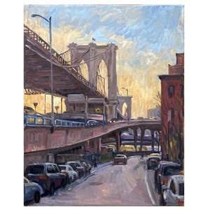 Brooklyn Bridge/NYC Sunrise - New York Cityscape Painting, 16x20 Oil on Linen, Urban Impressionist Landscape, Signed Original Fine Art