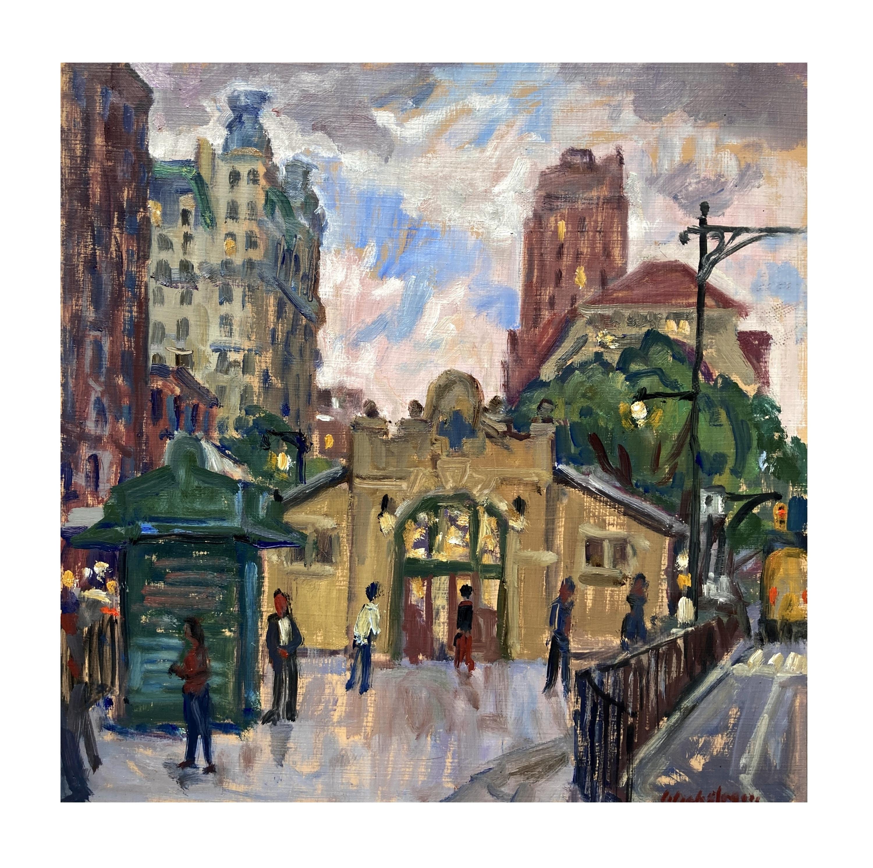 都市「絵画」 72丁目駅/夕暮れ - 12x12インチのニューヨークの街並みの絵画 - Etsy 日本