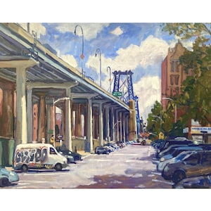 Large NYC Oil Painting -From Delancey Street/Williamsburg Bridge/NYC - 18x24 Oil on Linen, New York Impressionist Cityscape, Signed Original