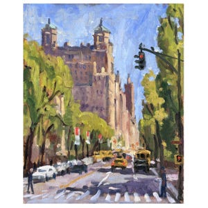 8 x 10 olieverfschilderij stadsgezicht - lente in Central Park West/NYC