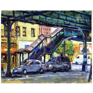New York Cityscape Painting - From 215th Street/Inwood - 8x10 Oil on Panel, NYC Impressionist Plein Air Landscape, Signed Original