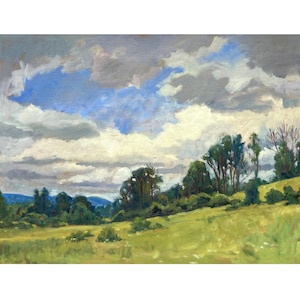 Large Landscape Painting - Summer Clouds/Berkshires - 18x24 Oil on Linen, Plein Air Impressionist Fine Art, Signed Original Oil Painting