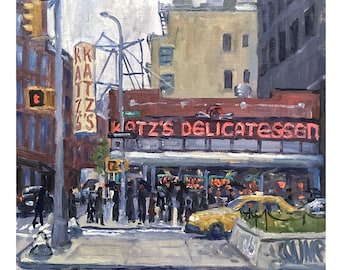 Katz's Deli/NYC Rain - Original 12x12 New York Cityscape Painting