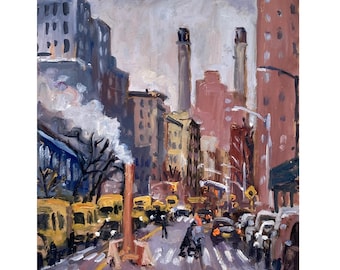 Winter Rain on Ave D/East Village - 8x10 Cityscape Painting