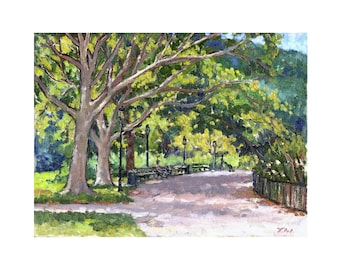 Inwood NYC Landscape Painting - Shady Path/Inwood Hill Park - 8x10 Oil on Panel, Plein Air Impressionist Fine Art, Signed Original