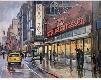 Katz's Deli/NYC Rain - Original 18x24 Oil Painting