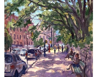 NYC Oil Painting - Summer Shade/Inwood - 10x10 Impressionist Cityscape
