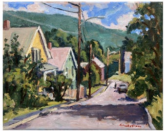 Original Landscape Painting - Sunny Houses/ Berkshires - 8x10 Oil on Canvas
