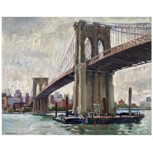 16x20 NYC Ölgemälde -Brooklyn Bridge - 16x20 Öl auf Leinwand, New Yorker Stadtbild, signiert impressionistische Landschaft