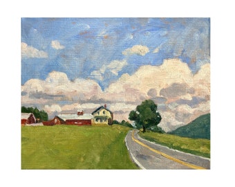 8x10 Landscape Painting - Summer Light/Adams/Berkshires - Oil on Linen, Impressionist Plein Air Fine Art, Signed Original